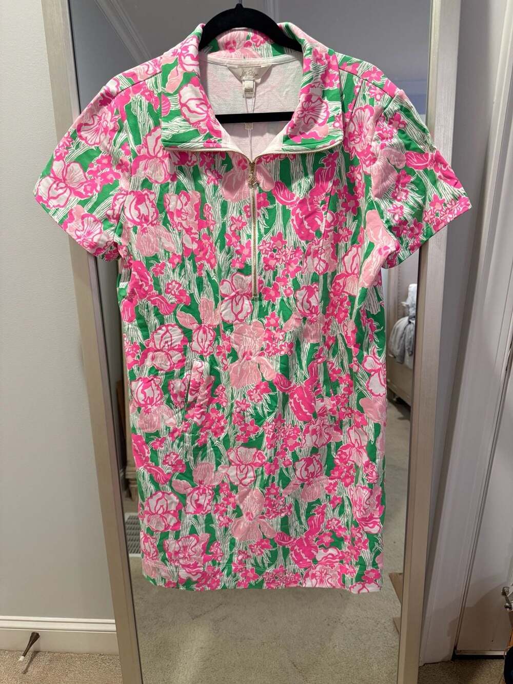 Lilly Pulitzer Eleni UPF 50+ Dress Size L Putting Green Hannah Floral
